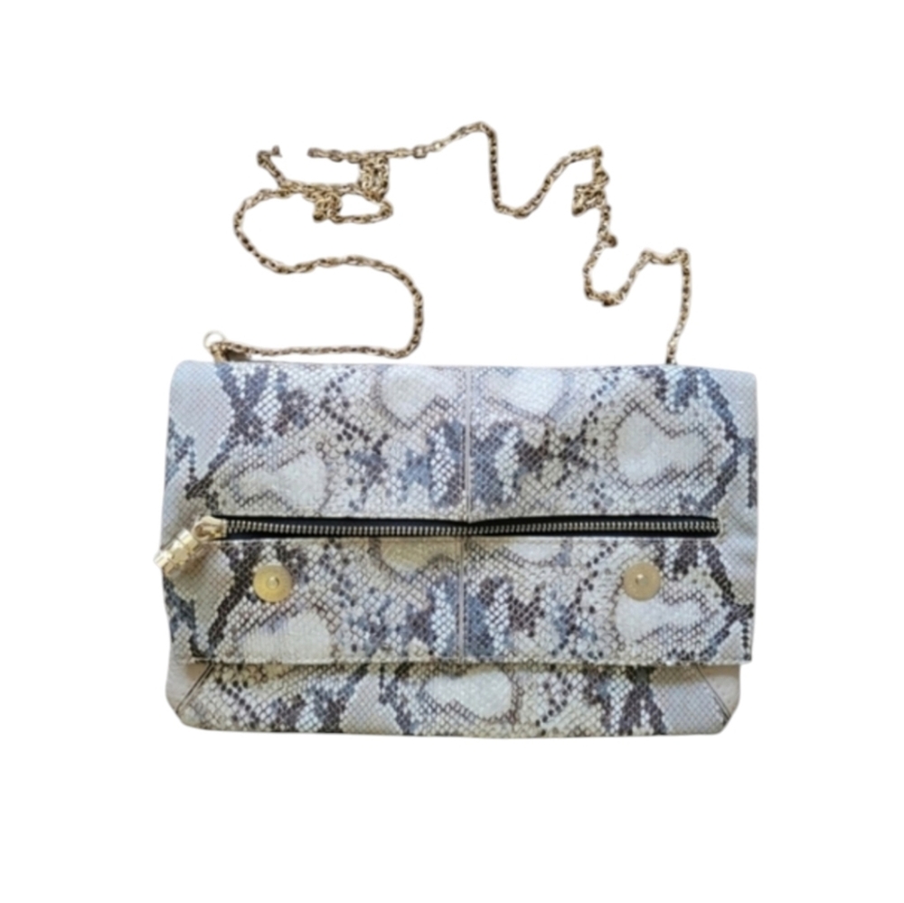 Urban Expressions Certified Vegan Black Gold Cream Faux Snake Purse with Chain